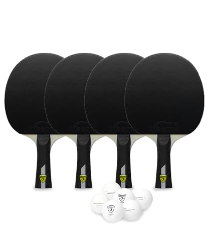 Killerspin 4X Impact Ping Pong Paddle Set – 2-Pack Table Tennis Rackets with 6 Balls | Flared Handle, 5-Ply Wood, Durable Rubber for Beginner to Advanced Players