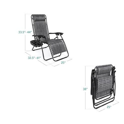 Best Choice Products Set of 2 Adjustable Steel Mesh Zero Gravity Lounge Chair Recliners w/Pillows and Cup Holder Trays - Gray - color: Grey, size: Standard