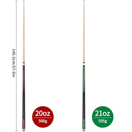 LOTKEY Pool Cue Sticks for Adults,Super Straightened Up 58'' 18 19 20 21oz Billiard Cues Canadian Maple Tacos De Billar Profesional Set of 4/3/2/1 House Bar Pool Que Table Beginner Pool Queue - color: 2 Sets (20oz Red, 21oz Green)