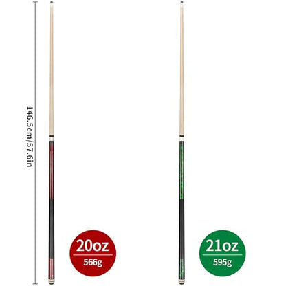 LOTKEY Pool Cue Sticks for Adults,Super Straightened Up 58'' 18 19 20 21oz Billiard Cues Canadian Maple Tacos De Billar Profesional Set of 4/3/2/1 House Bar Pool Que Table Beginner Pool Queue - color: 2 Sets (20oz Red, 21oz Green)