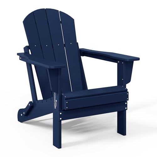 WestinTrends Malibu 2 Piece Set Outdoor Folding Poly Adirondack Chair, Navy Blue - color: Navy Blue, size: 2 Chair