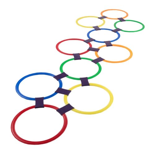 HEY! PLAY! Hopscotch Rings Game - Ten 11-Inch Plastic Rings and 15 Connectors for Indoor and Outdoor Use - Play Set for Girls and Boys (Multicolored) - size: Medium