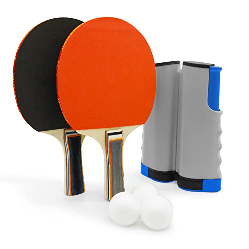 Ping Pong Set with Retractable Net, 2 Ping Pong Paddles, 3 Ping Pong Balls Portable Table Tennis Set Indoor and Outdoor Activities - color: Grey Net