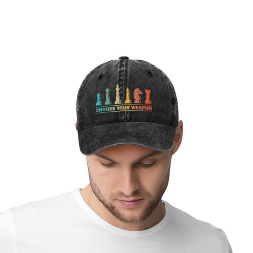 Choose Your Weapon Retro Chess Master Pieces Game Club Humor Baseball Caps,Fishing Hat Trucker Cap Adjustable Sun Peak Hats - color: Black 3