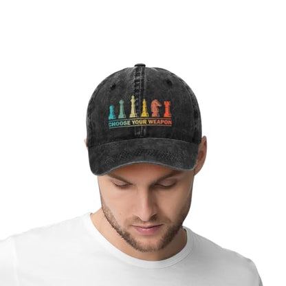 Choose Your Weapon Retro Chess Master Pieces Game Club Humor Baseball Caps,Fishing Hat Trucker Cap Adjustable Sun Peak Hats - color: Black 3