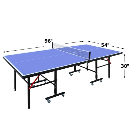 8ft Mid-Size Table Tennis Table Foldable & Portable Ping Pong Table Set for Indoor Games with Net, 2 Table Tennis Paddles and 3 Balls - style: 8ft Mid-Size