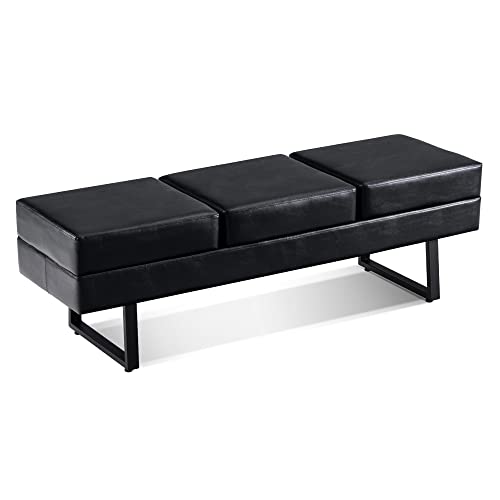 BarberPub Waiting Room Chairs, Heavy Duty Office Guest Reception Bench, Faux Leather Upholstered Lobby Chairs for Salon, Conference Room 7008 (Black) - color: Black