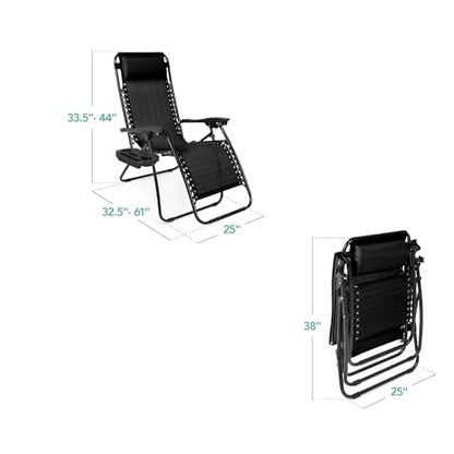 Best Choice Products Set of 2 Adjustable Steel Mesh Zero Gravity Lounge Chair Recliners w/Pillows and Cup Holder Trays - Black - color: Black, size: Standard