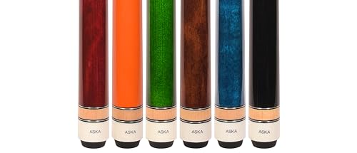 ASKA Set of Wrapless 2-Piece Billiard Pool Cue Sticks L3, 58" Hard Rock Canadian Maple, 13mm Hard Leather Tip, Mixed Weights and Colors - style: Set of 6 Sticks, with Orange