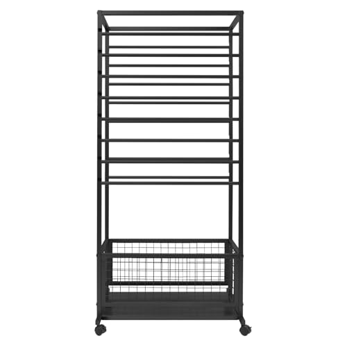 JenyunTech Ribbon Organizer, Large Capacity Wrapping Paper Organizer, Double-Sided Ribbon Holder, Multifunctional Ribbon Rack with Wheels for Packaging Paper, Scarves, Fabrics - color: 26in, Black