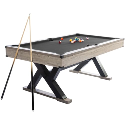 7 FT Billiard Table, 84 x 46 x 32 Inch, Rustic Grey Finish Pool Table with Metal K-Leg, Professional Playing Cloth, Complete Set of 2 Cues, 16 Balls, Chalk, Triangle & Brush, for Home Game Room - color: Black Cloth