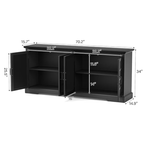 Bigbiglife 70.2" Wood Buffet Cabinet, Farmhouse Buffet Sideboard Cabinet with 4 Doors and Adjustable Shelves, Coffee Bar Wine Bar Storage Cabinet for Kitchen, Living Room, Black - color: Black
