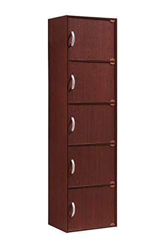Hodedah 5-Shelf, 5-Door Bookcase in Mahogany - color: Mahogany