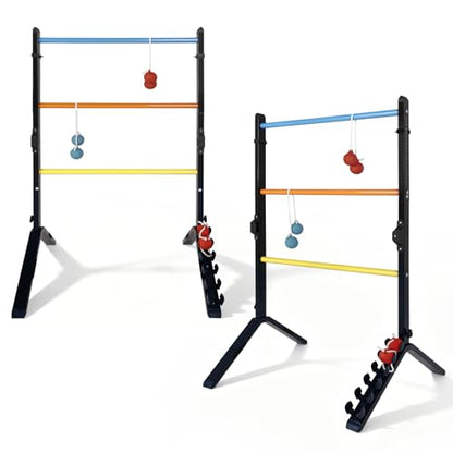 Steel Ladder Toss Game Set,Heavy-Duty Metal 2 Pack Ladder Ball Rack with 6 Bolas & Scorekeeper,Assembly-Free Outdoor Yard Games for Adults &teens Portable Lawn Toss for Camping, Beach,Backyard Party