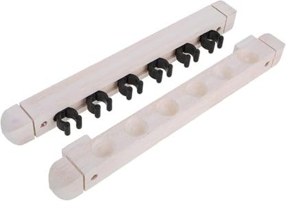 1 Set Pool Cue Holder, 6 Cues Billiard Cue Stick Wall Rack Billiard Pool Cue Wall Mounted Holder Wooden Pool Stick Rack for Game Room Billiard Clubs