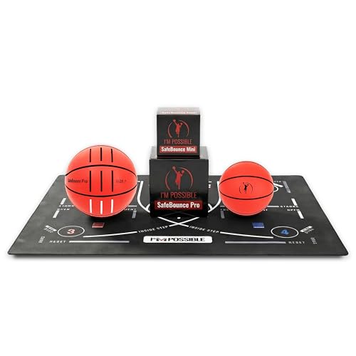 Portable Basketball Footwork Training Mat & SafeBounce System | At-Home Skill Training for Ball Handling, Footwork & Control | Includes DrillMat Outdoor, Regulation & Mini Trainer Balls