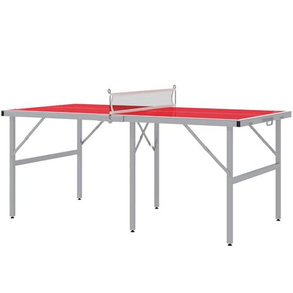 Mini Ping Pong Table Set for Outdoor and Indoor, Foldable Table TTable with Net, 2 Paddles, 3 Balls, Adjustable Feet, Easy Assembly, Red