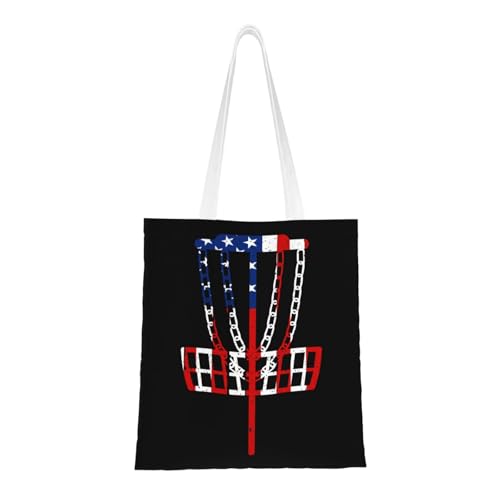 NIENIE Usa Flag Disc Golf Tote Bag for Women Shopping Bags Reusable Large Capacity Casual Shoulder Handbags DIY Gift Bags Cute Canvas Tote Bag