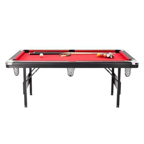 VEVOR Billiards Table, 6.3 ft Pool Table, Portable Foldable Space-Saving Table, Billiard Table Set Includes Balls, Cues, Chalks and Brush, Black with Red Cloth, Perfect for Family Game Room Kid Adult
