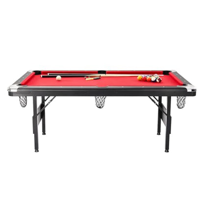 VEVOR Billiards Table, 6.3 ft Pool Table, Portable Foldable Space-Saving Table, Billiard Table Set Includes Balls, Cues, Chalks and Brush, Black with Red Cloth, Perfect for Family Game Room Kid Adult