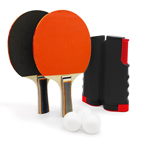 Ping Pong Set with Retractable Net, 2 Ping Pong Paddles, 3 Ping Pong Balls Portable Table Tennis Set Indoor and Outdoor Activities - color: Black Net