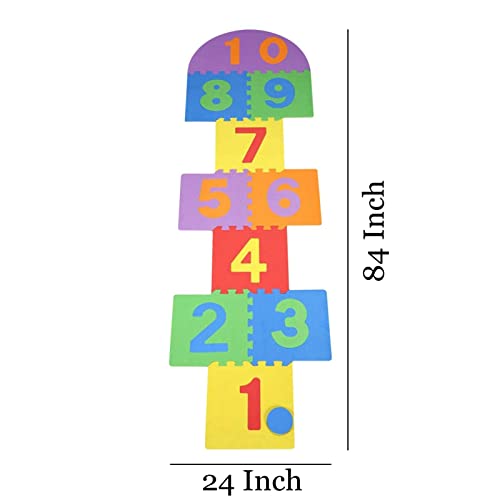 Hopscotch Mat for Play Floor Playmat, 12"×12" Hopscotch Interlocking Foam Tiles, Easy to Assemble & Clean, Soft & Reliable EVA Hopscotch Rug, 10 Large Number Foam Play Mats for Most Surface 7 x 2 Ft