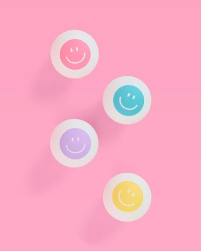 xo, Fetti Ping Pong Smiley Balls - 4 pcs, 40mm | Fun Bachelorette Ping Pong Game, Happy Pastel Birthday Party Decorations, Table Tennis Game, Rainbow, Gag Gift, 21st Bday