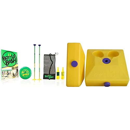Bottle Bash Outdoor Flying Disc Game Set + Poleish Sports Bottle Bash Multi Surface Bases