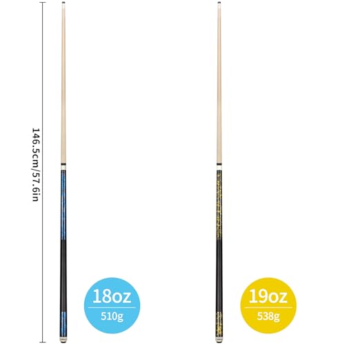 LOTKEY Pool Cue Sticks for Adults,Super Straightened Up 58'' 18 19 20 21oz Billiard Cues Canadian Maple Tacos De Billar Profesional Set of 4/3/2/1 House Bar Pool Que Table Beginner Pool Queue - color: 2 Sets (18oz Blue, 19oz Yellow)