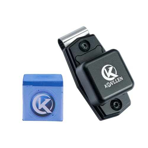 KONLLEN Magnetic Pool Chalk Holder and Nano Cue Chalk Set, Low-Dust Billiard Chalk Combo with Quick One-Hand Access for Better Grip and Control - color: Blue with Black Holder