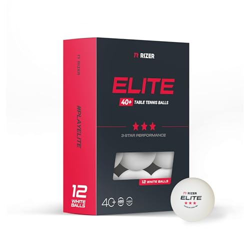 RIZER Elite Ping Pong Balls - 3-Star Table Tennis Balls (12 White Balls) | High-Performance 40+ ABS Training Balls | Elite Durability for Indoor/Outdoor Games