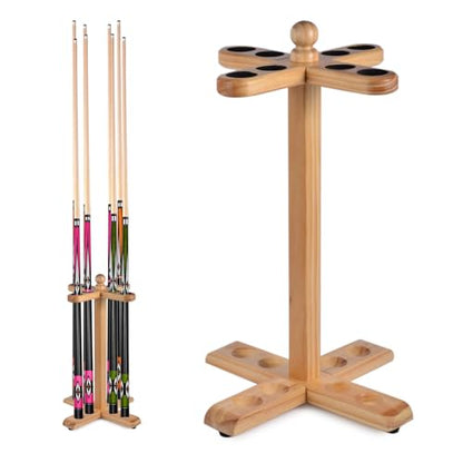 Pool Stick Holder Golf Club Rack Floor Stand Cue Holder, Wooden Independent Golf Storage Billiard Cues Rack, Hold 8 Cues or Golf Clubs, Easy Assembly for Billiards Room Club Billiard Cue Racks