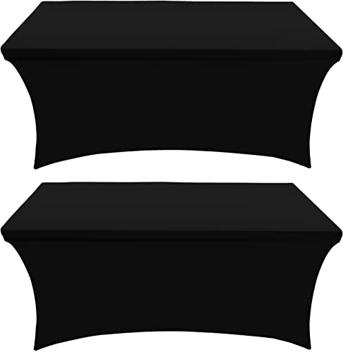 Utopia Kitchen Spandex Tablecloth 2 Pack [8FT, Black] Tight, Fitted, Washable and Wrinkle Resistant Stretch Table Cloth Rectangle Cover for Trade Show, Weddings & Parties [96Lx30Wx30H Inch] - color: Black, size: 8 Feet - 2 Pack