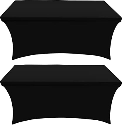 Utopia Kitchen Spandex Tablecloth 2 Pack [8FT, Black] Tight, Fitted, Washable and Wrinkle Resistant Stretch Table Cloth Rectangle Cover for Trade Show, Weddings & Parties [96Lx30Wx30H Inch] - color: Black, size: 8 Feet - 2 Pack