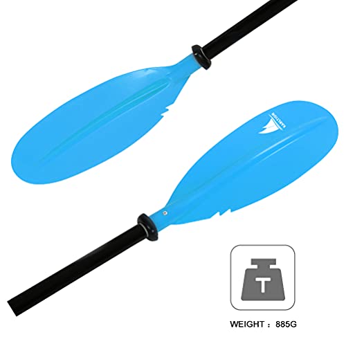 Karltion Kayak Paddle - Adjustable 2 Pieces Aluminum Alloy Shaft with Glass Fiber Blade for Surfing,Oar Fishing Easy Packable Travel - color: Blue, size: 86"-1 paddle