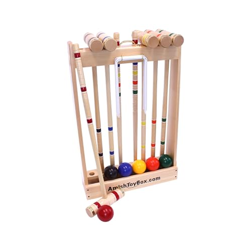 Deluxe Croquet Game Set - 6 Player - with Wooden Stand (32" Handles)