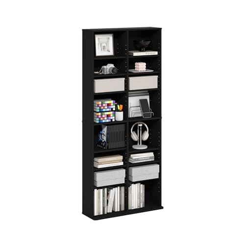 Furinno Jaya DVD Shelf, 16-Shelf Wide CD Rack, Media Shelf with Adjustable Shelves, 8 x 2 DVD Storage Cabinets for CD Blueray Game Disc, Easy Assembly, for Living Room, Home Office, Americano - color: Americano, size: 16-Shelf