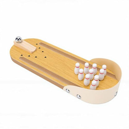 SUNGOOYUE Gifts Bowling Game Wooden Synthetic Desktop Alley with 10 Pins Ramp, Finger Stress Relief Roller for Adults Teens Break Room Mini Bowling Set, Tabletop Game Set