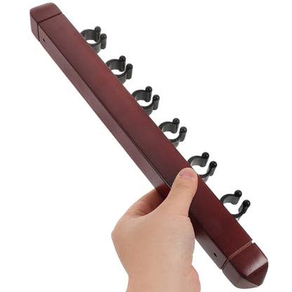 Cabilock 2 Sets 6-slot Wall Mounted Billiard Rack Wooden Pool Cue Holder Wine Red Solid Wood Pool Stick Organizer for Game Room Bars Billiard Players
