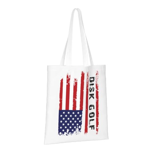 NIENIE Disk Golf Usa Flag Tote Bag for Women Shopping Bags Reusable Large Capacity Casual Shoulder Handbags DIY Gift Bags Cute Canvas Tote Bag