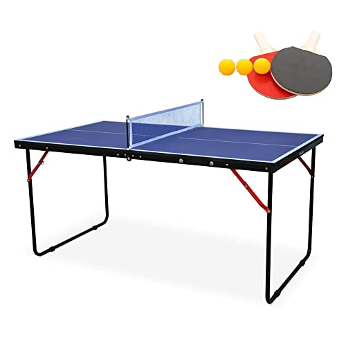 Runboll Midsize Foldable Table Tennis, Portable Ping Pong Table Set with Net, 2 Ping Pong Paddles 3 ping Pong Balls for Indoor Outdoor Game - color: 4.5×2.5 ft