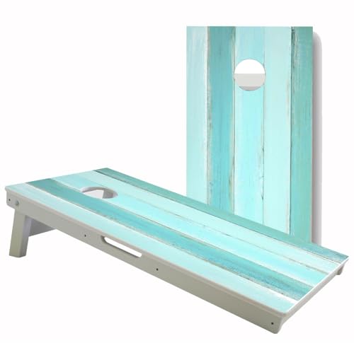 World Series of Cornhole All-Weather Regulation Cornhole Boards–Professional 2x4 PVC Cornhole Set w/Rust-Free Hardware, Dual Support Braces, Folding Legs & Carry Handles–Tournament Grade Outdoor Game - color: Coastal Color Beach