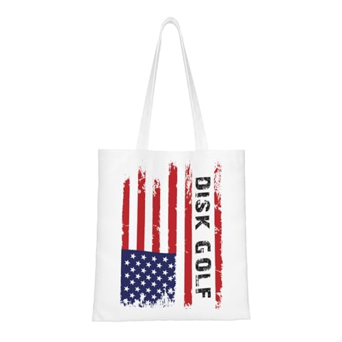 NIENIE Disk Golf Usa Flag Tote Bag for Women Shopping Bags Reusable Large Capacity Casual Shoulder Handbags DIY Gift Bags Cute Canvas Tote Bag