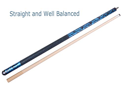 58 inch Hand-Painted Series 2-Piece Billiard Pool Cue Stick with Irish Linen Wrap - color: Blue, size: 21oz