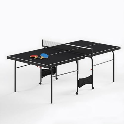 Zevemomo Table Tennis Table, Foldable Ping Pong Tables w/ 2 Paddles 3 Balls - color: Black