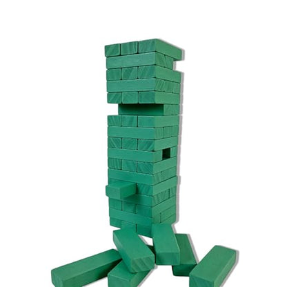 54PCS Wooden Stacking Tumbling Tower Game, Natural Wood Blocks for Adults, Classic Tabletop Party Game for Game Night, Office Stress Relief, Travel Friendly (Green) - color: Green
