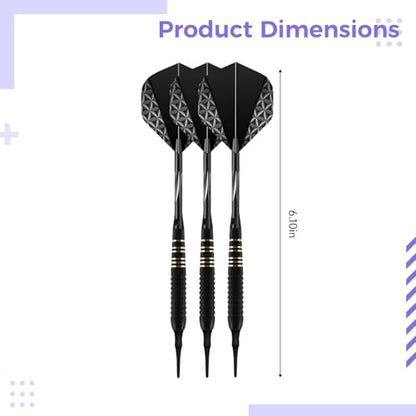 Professional Soft Tip Darts Set, Black Darts with Edge Grip, 6.1 in, Includes Case & Shafts