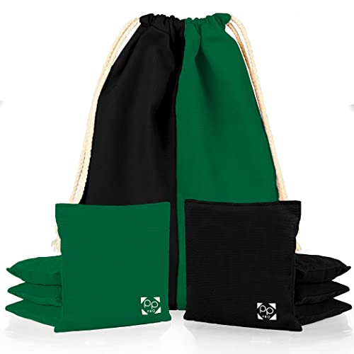 Professional Cornhole Bags - Set of 8 Regulation All Weather Double Sided - Sticky Side/Slick Side Bean Bags for Pro Corn Hole Game - color: Kelly Green & Black