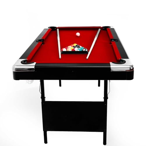 Billiards Table, Portable Foldable Space-Saving Table, Pool Table,Billiard Table Set Includes Balls, Cues, Chalks and Brush, Perfect for Family Game Room,Adult Rrec Room - color: Red