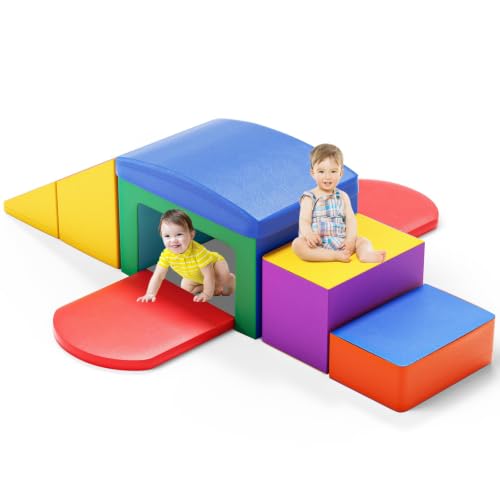 Crawl and Climb Foam Play Set, 6 Pcs Indoor Soft Foam Climber Play Sets, Climb and Crawl Activity Playset, Soft Play Equipment Crawling and Sliding - color: Light Blue